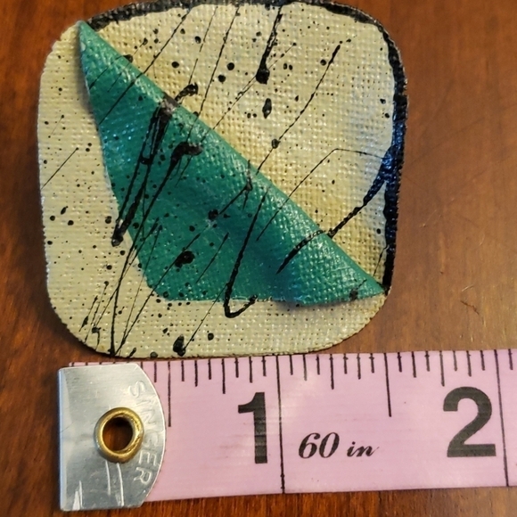 Earrings Fabric Hand Crafted Tan&Green&Black Large - Picture 7 of 8